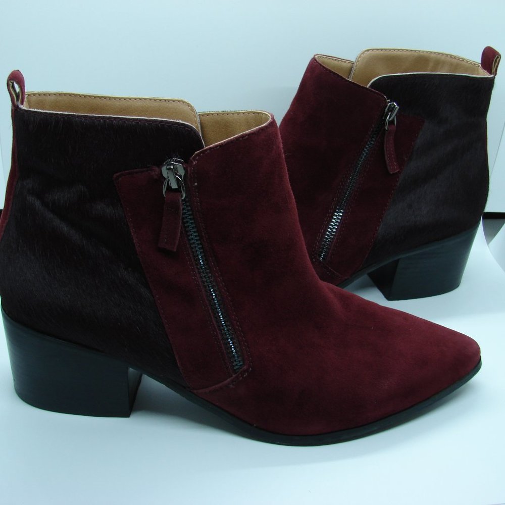 Burgundy Dk Red Brown Suede Cowhide 2 Tone Boot